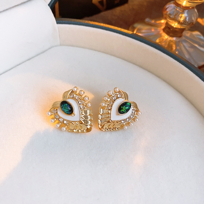 Vintage Style Heart Shape Flower Resin Copper Plating Inlay Artificial Gemstones Drop Earrings Ear S