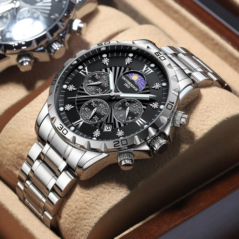 Tiktok's Popular Ruizhiyuan Men's Solid Steel Strap Watch, Fashionable and High-End Waterproof Quartz Watch for Men