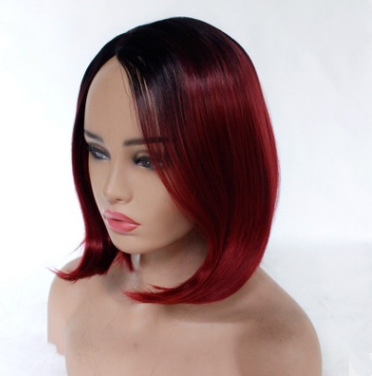 Gradiente negro rojo vino parcial BOBO cabello recto fibra química de alta temperatura peluca de cabello completo cubierta de cabello LW0301
