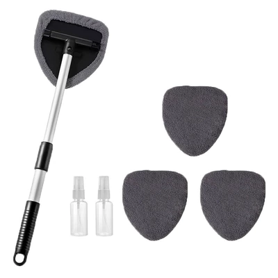 Car cleaning tools – Wiper Cleaning Brush Defogging Window - pentagonal-telescopic-pole-4-gray-cloth-covers-2-spray-bottles