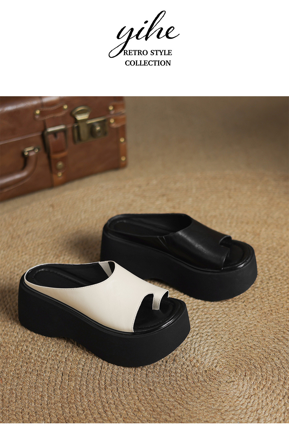 Sandal miệng cá đế xuồng cao su dày dáng người nhỏ, dép xỏ ngón mùa hè platform — Màu đen chi tiết 13