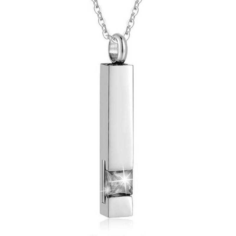Coreano simple diamante perfume colgante ataúd cinerario Collar cinerario de piedra conmemorativa geométrica elegante de acero de titanio