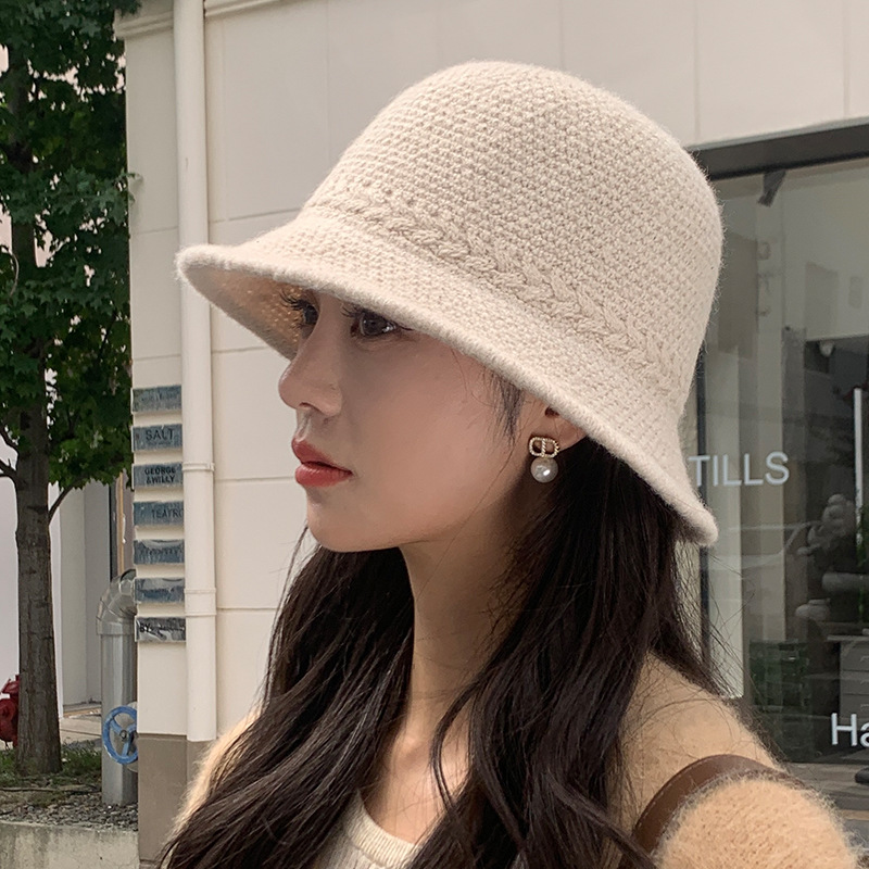 日系针织小盆帽女百搭春秋季纯色遮阳防晒帽子文艺韩版针织渔夫帽