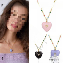 情人节彩色珐琅镶锆石立体爱心吊坠短项链女饰品小众高级感