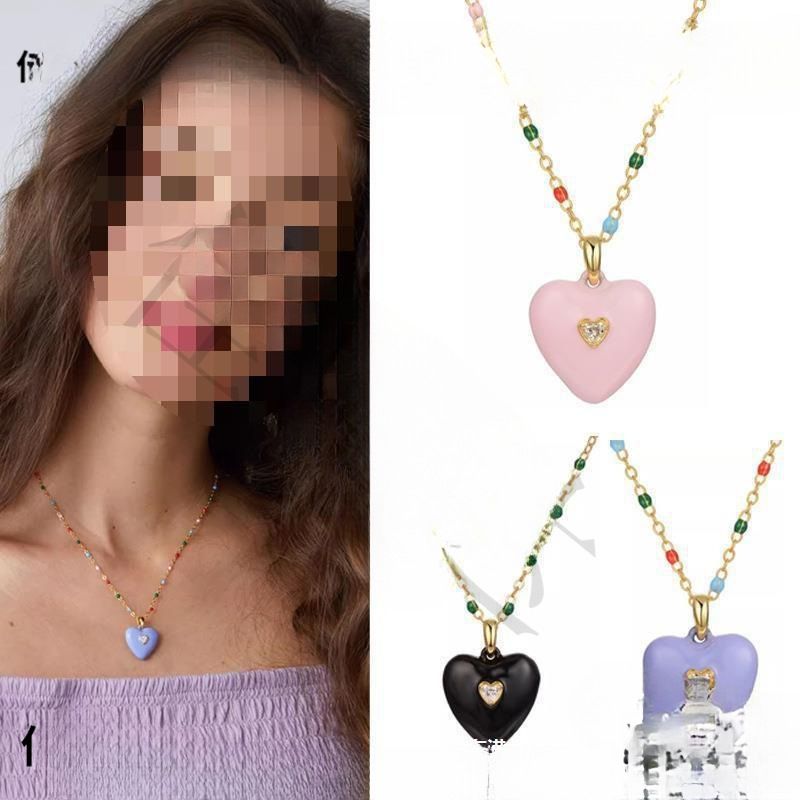 情人节彩色珐琅镶锆石立体爱心吊坠短项链女饰品小众高级感