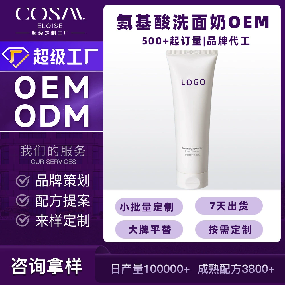 OEM-производство очищающего средства для лица с аминокислотами, индивидуальное очищение, нежное и восстанавливающее очищающее средство с пеной из камелии OEM