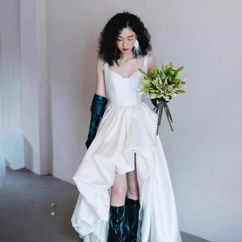 Abito da sposa con spalline alla francese 2026, nuovo abito da viaggio elegante e leggero in raso di alta qualità, stile Mori, per donna_voghion.com