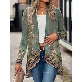 R 22258 Floral print open-front cape coat 花卉印花开襟披风风