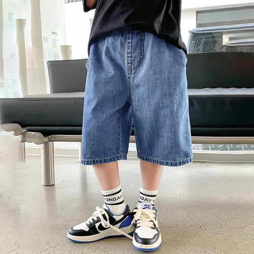 Children's Summer Denim Shorts for Boys 2024 New Loose Thin Middle Pants for Big Kids Summer Casual Five-Finger Pants