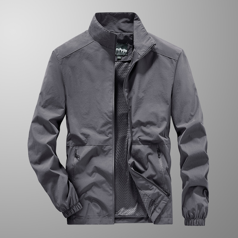Primavera y otoño chaqueta de campamento elástica para hombres al aire libre japonés y coreanos largos casuales de color sólido chaqueta de cuello vertical