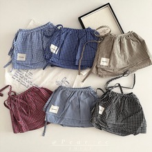 韩国东大门代购高级感格纹系带屁帘叠穿百搭单品裙帘显瘦打底裙女