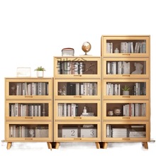 k个实木书柜带玻璃门书橱书架置物日式地柜多层家用复古防尘展示
