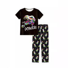 儿童装跨境热销T恤彩色霸王龙时尚潮流印花短袖长裤两件套男童服