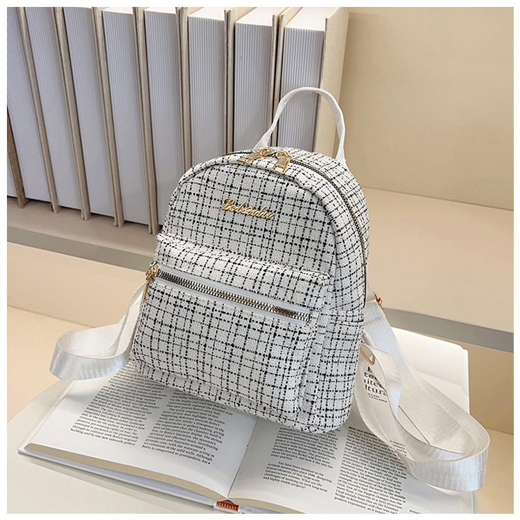 538g Weight Zipper Closure Type Double Shoulder Straps Strap Type Functional Backpack Bags Type Casual, Shopping Occasion Pu Leather Material Women's Backpack Backpack Plaid Pattern All Seasons Season Women's Gender Elegant, Streetwear Style Square Shape Plaid Casual Shopping Women's Backpack Functional Backpack 18