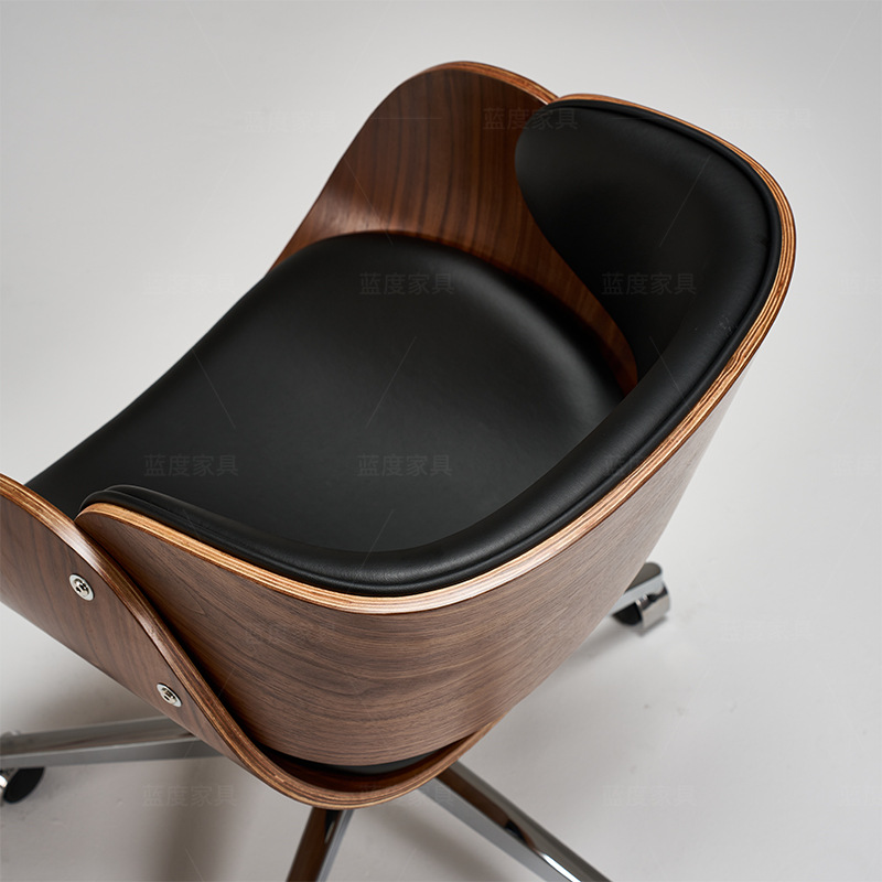 Silla de oficina casual moderna y sencilla elevable y giratoria silla de madera maciza silla de escritorio de cuero de vaca