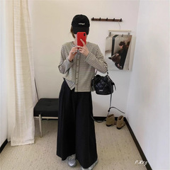 013 秋季2025新款慵懒风宽松上衣明线条纹圆领长袖打底衫女士T恤