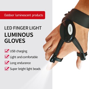 New Rechargeable Fishing Gloves with Light Flashlight Camping Lighting Two-Finger Outdoor Night Running Light Hook Fishing Gloves