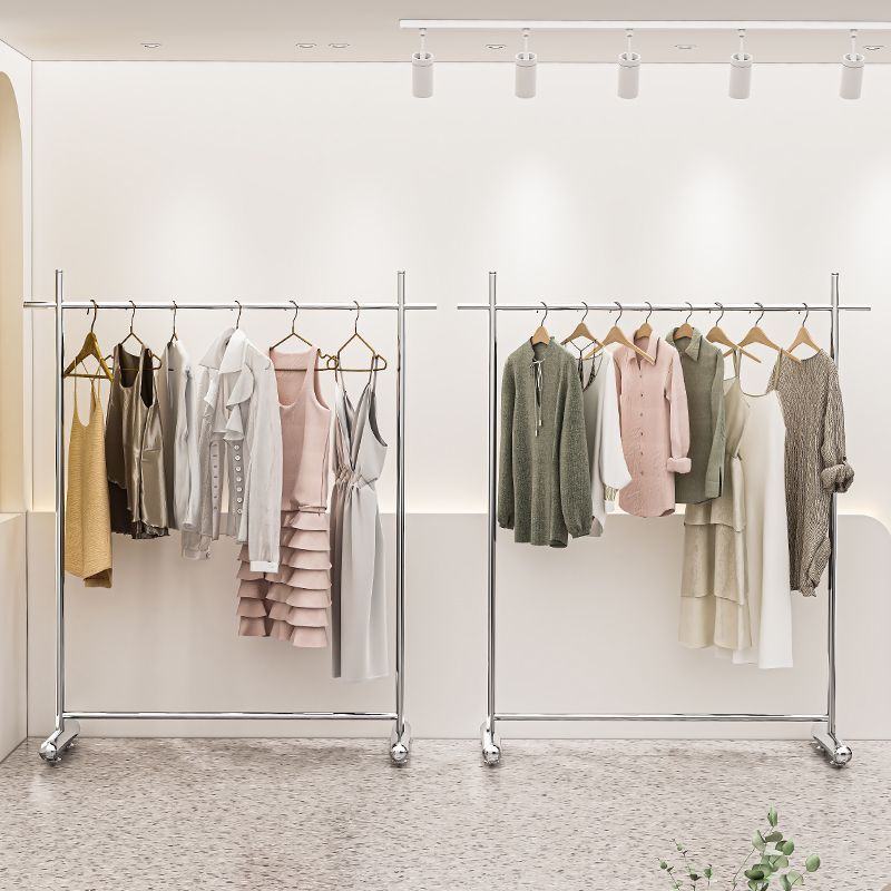 Tienda de ropa de acero inoxidable tipo piso tienda de ropa de hombre y mujer percha de ropa de dormitorio con ruedas percha de ropa simple para el hogar image 3