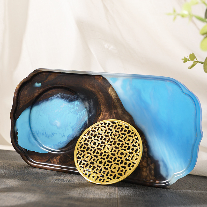 Nuevo chino epoxi resina seca burbuja Mesa negro nogal luz lujo hogar juego de té bandeja olla portavasos fruta bandeja