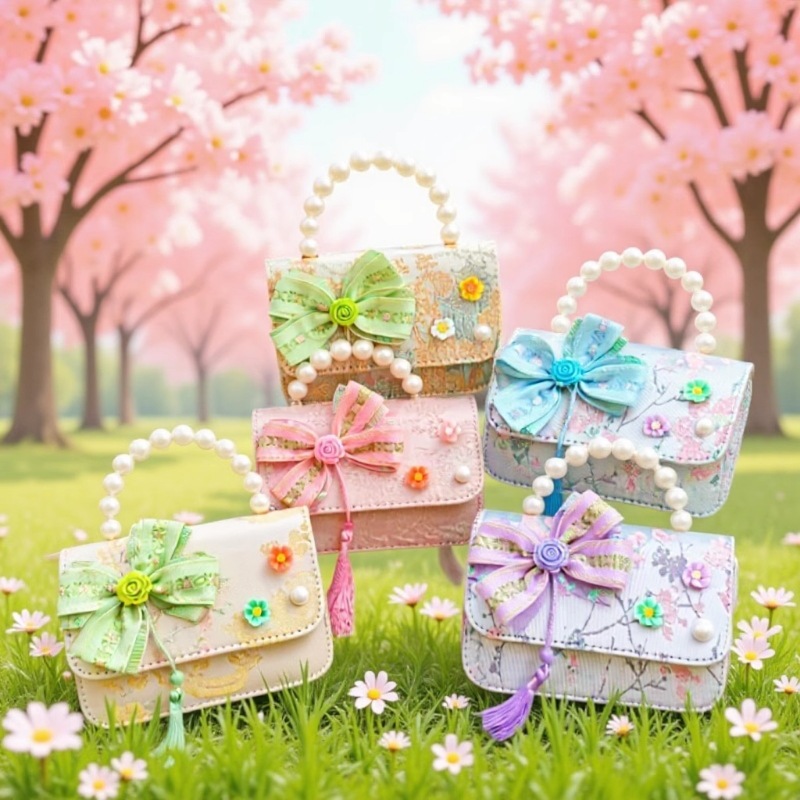 Bolsa portátil de la princesa de perlas estilo nacional arco de hombro bolso de cadena bolso pequeño bolso de cambio de Año Nuevo