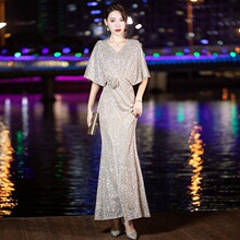 轻奢喜婆婆宴会晚礼服裙女婚礼欧美气质轻奢感主持人喜妈妈婚宴装