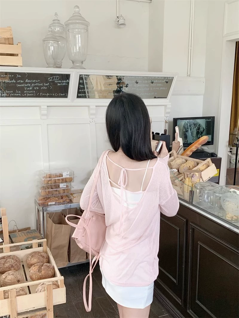 Тонкая летняя фуксия одежда для защиты от солнца, без спинки, свободный покрой