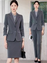 设计感灰色西装套装女秋冬高端职业装气质大学生正装酒店经修身款