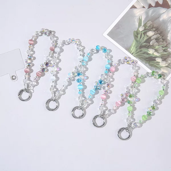 Exquisite cat's eye stone beaded mobile phone chain color beads mobile phone chain ins key chain hanging chain women's outdoor