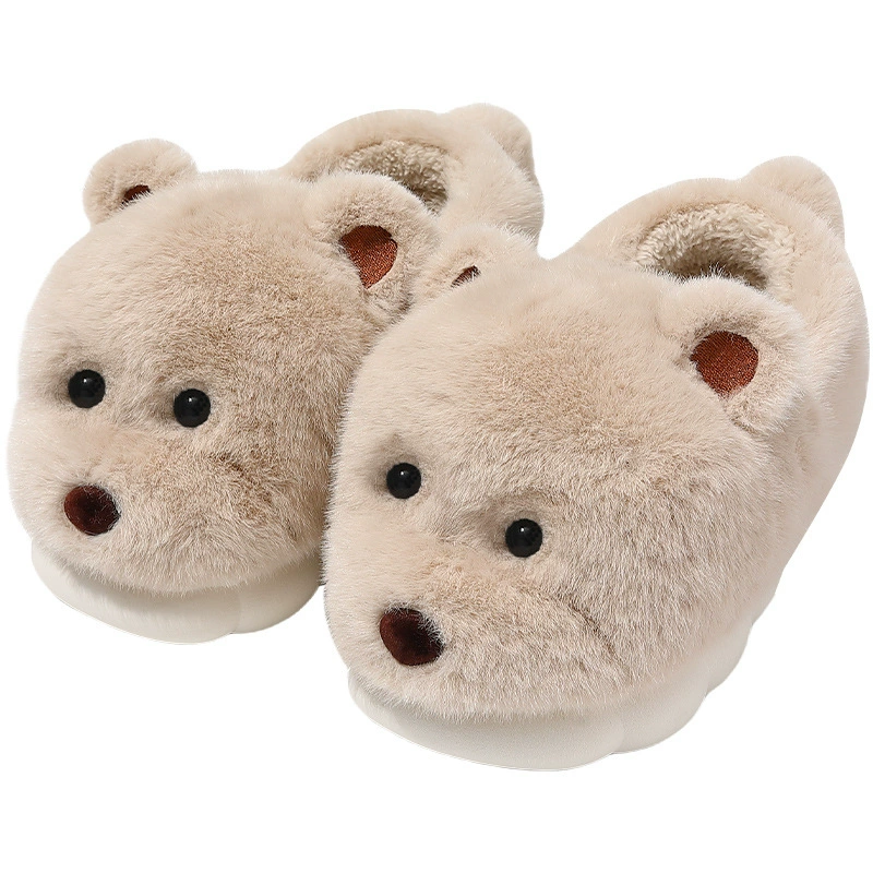 Cute demi-season keep warm shoes, slippers for beloved, footwear, with little bears, soft sole, wholesale
