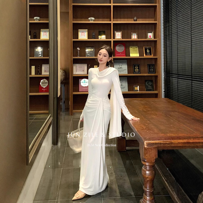 Dirty Women's suit High-end Temperament Dress Design Long Sleeve Top Folded Hip Long Skirt Skirt