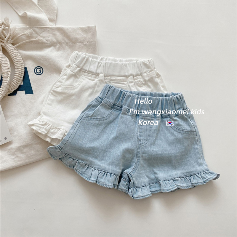 女童短裤夏季薄款透气五分牛仔裤潮洋气白色宝宝外穿时髦儿童热裤