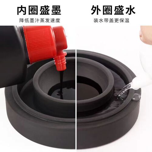 Study hot pot inkstone natural original stone inkstone special for calligraphy with cover double circle thickened round sealed non-drying inkstone