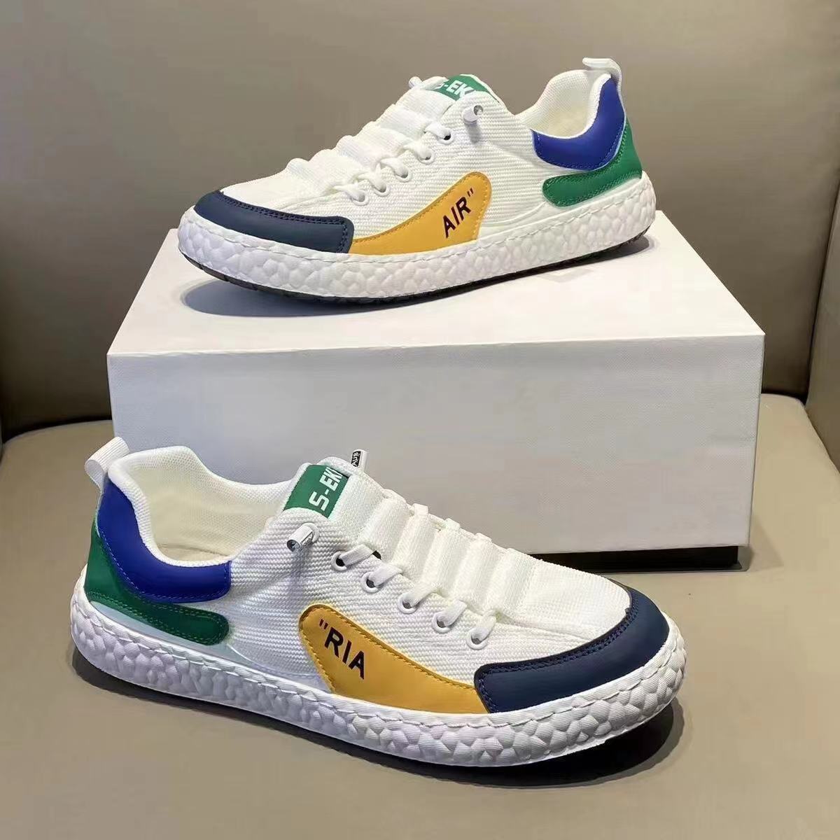 2024夏季男鞋潮流拼色網布透氣時尚休閒ins學院風運動鞋板鞋