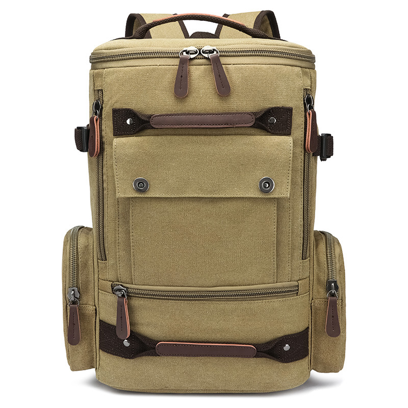 Mochila de lona para hombre, estilo casual y moderno, multifuncional, para estudiantes, con remaches, gran oferta transfronteriza