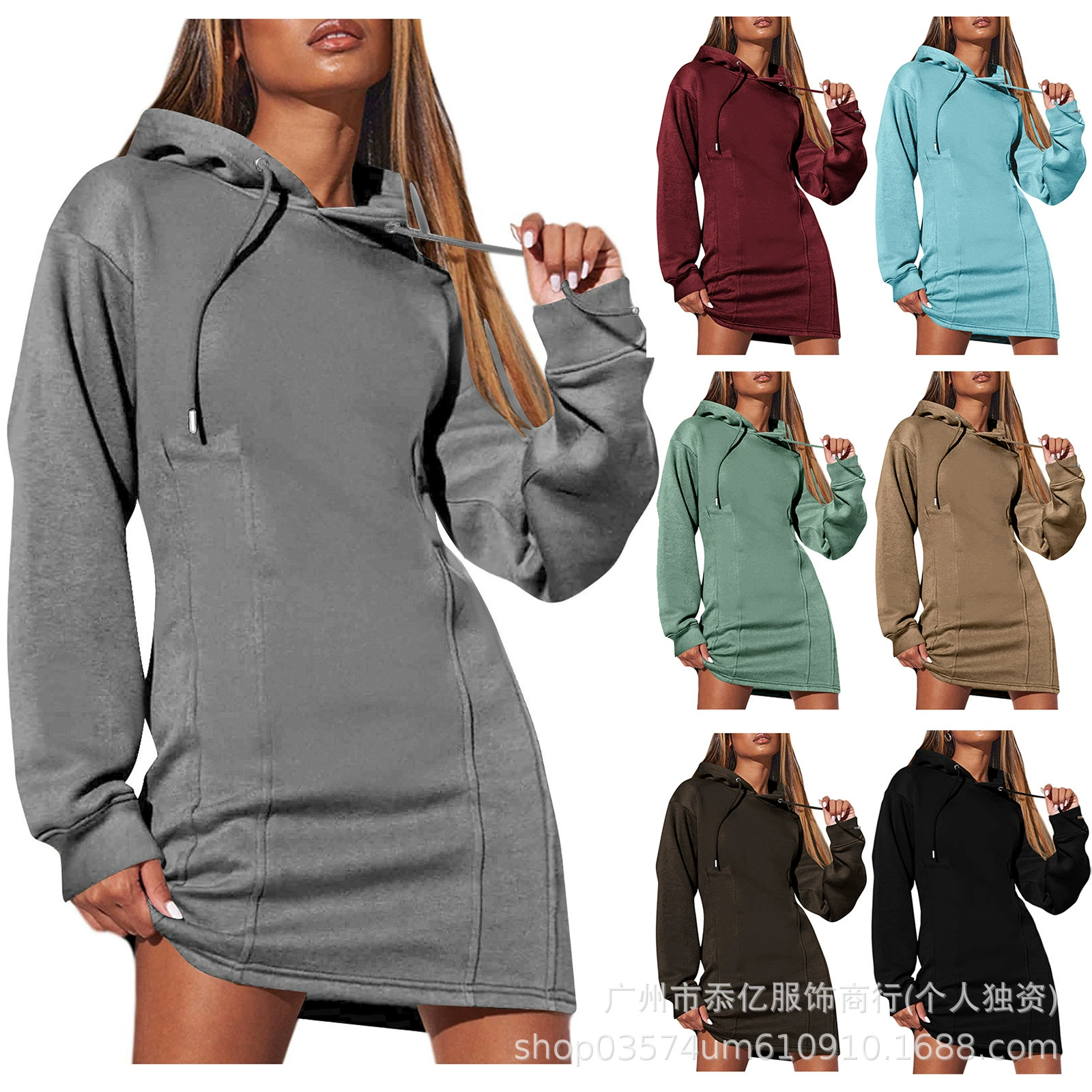 Женская толстовка с капюшоном платье осень-зима 2024 повседневные длинные рукава и шнурки плиссированные толстовка пуловер мини