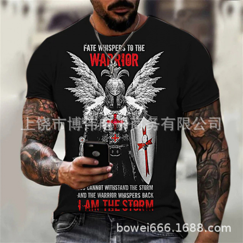 ヨーロッパとアメリカの人気のメンズラウンドネックTシャツ3Dプリントクロスパターン通気性と軽量メンズカジュアルハイストリート半袖|undefined