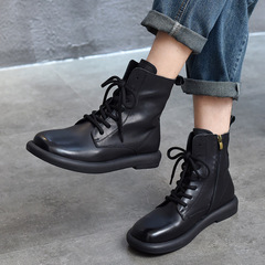 Genuine leather short boots men's lace-up Martin boots Autumn and winter new first-layer cowhide men's high-top shoes round-toe men's shoes