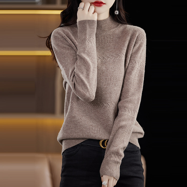 Puyuan Source Factory Sweater Processing Pure Wool 3017 Pure Wool Alalana Osmanthus Needle Half-High Purple Velvet Camel Yellow Camel