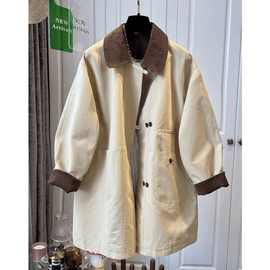 英伦风撞色翻领中长款风衣女外套宽松休闲气质超好看2024早秋新款