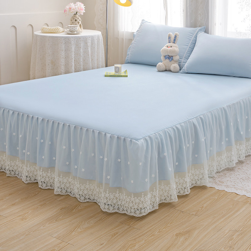 Korean-Style Princess Bed Skirt Single Piece for Home Use, Dust Cover for Single/Double Mattress, Lace Edge Bed Cover Three-Piece Set, Solid Color Korean-Style Princess Bed Skirt Single Piece for Home Use, Dust Cover for Single/Double Mattress, Lace Edge Bed Cover Three-Piece Set, Solid Color
