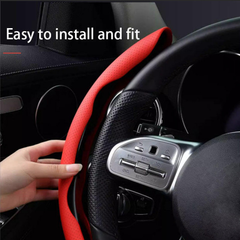 New Cross-Border Perforated Nappa Leather Steering Wheel Cover with Segmented Anti-Slip Carbon Fiber Steering Wheel Clip, Suitable for All Seasons