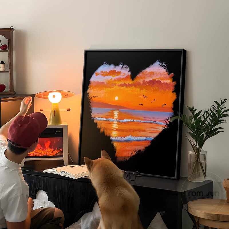 Sunset Atmosphere Hanging Painting Art Restaurant Decoration Painting Living Room B&B Restaurant Background Wall Mural Medieval Combination Painting