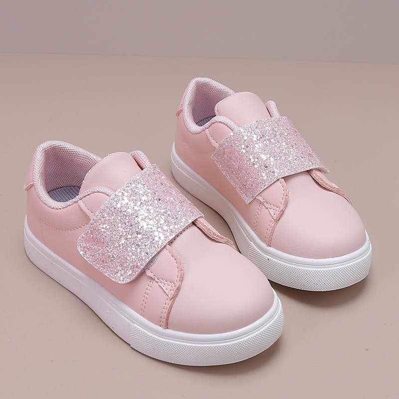 2024 primavera nueva moda rosa sequinilla velcro diseño de zapatos de skate para niñas suministro transfronterizo de comercio exterior ecológico