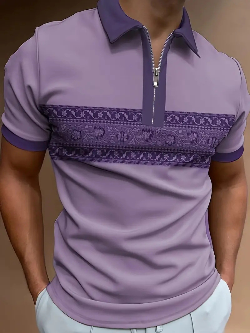 Venta caliente transfronteriza nueva impresión de degradado 3D de verano de gran tamaño casual para hombre suelto código europeo cremallera polo manga corta