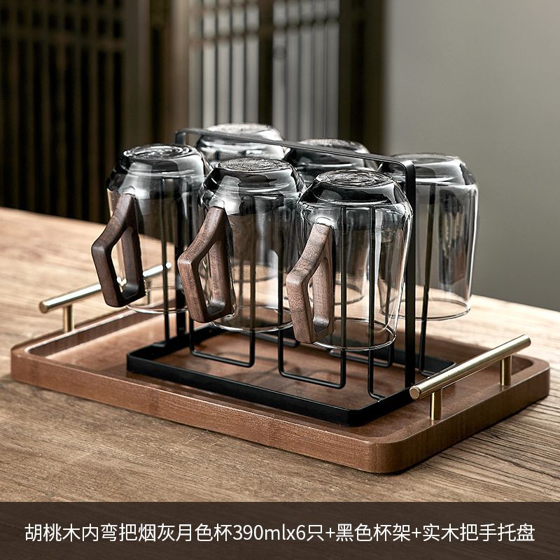 [8종 세트] 내부 곡선 손잡이 재 리버스 컵 + 컵 홀더 + 원목 트레이
