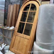 拱形门法式原木风实木复古烤漆卧室门卫生间玻璃室内门圆弧门木质