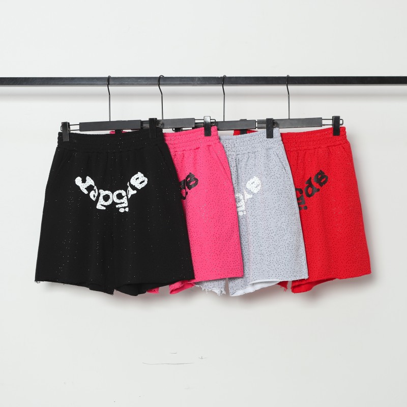 Sp5Der Hip-Hop Singer Youngthug's Same Style Foam Letter 555555 Couple's Short-Sleeved T-Shirt and Full Diamond Shorts