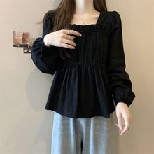 大码女装新款衬衣长袖雪纺衫女藏肉微感设计秋季宽松胖M'M遮肚上