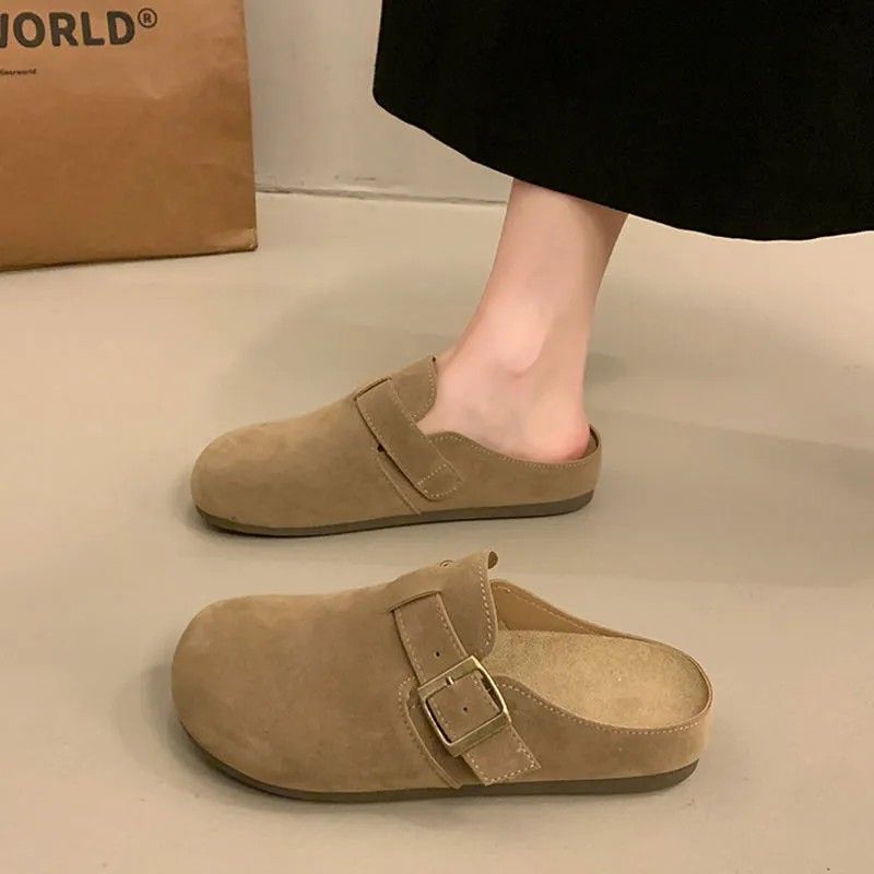 Large Size 42 Closed-Toe Slip-On Mules for Women, Suitable for Outdoor Wear in Autumn 2025, New Style Slip-On Loafers, Super Popular Retro Thick-Soled Shoes