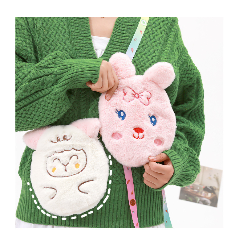 Plush Hot Water Bag Rabbit Fur Teddy Plush Winter Heating Pad Portable Cute Cartoon Explosion-proof Water Injection Hand Warmer Wholesale display picture 1